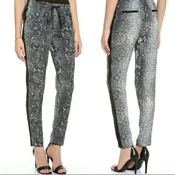 Rebecca Taylor Silk Python Print Drawstring Jogger Pants in Stone - Sz 2 - Picture 1 of 6